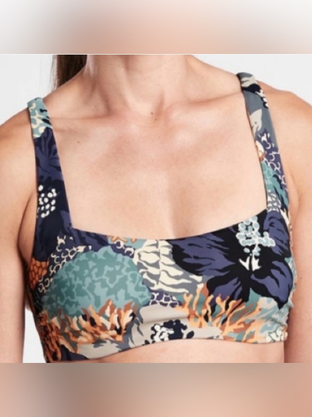 Athleta Bora Bora Neutral Floral Square Neck Bikini Top Size 34B/C